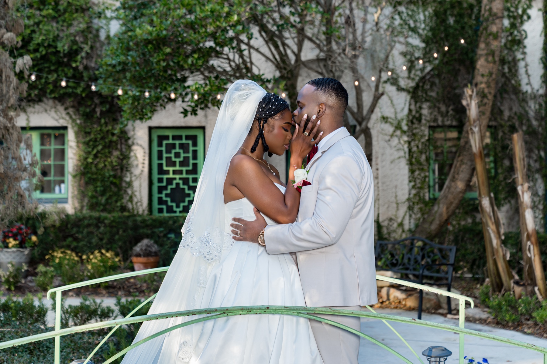 Newlyweds embracing after their ceremony